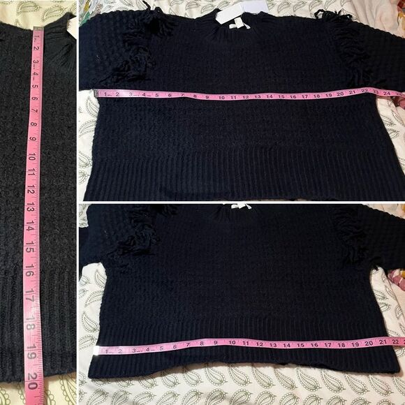 Treasure & Bond Balloon Sleeve Mixed Stitch Fringe Sweater Crew Black S NWT - Picture 12 of 12
